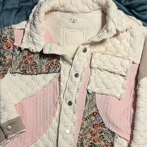 Women's POL Quilted Jacket - Cream and Pink